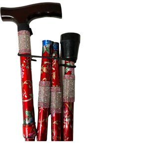 Red and Pink Floral Diamond Bling Walking Cane